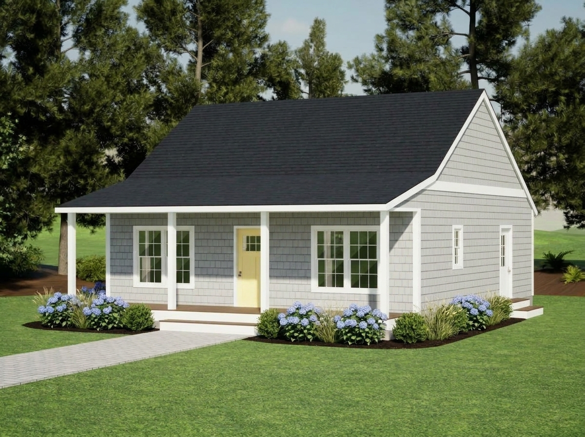 Gray shingles and white trim