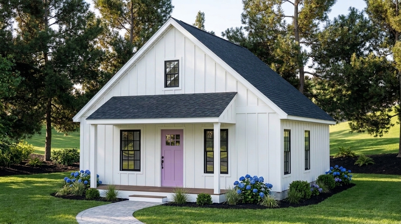 White board and batten and black windows