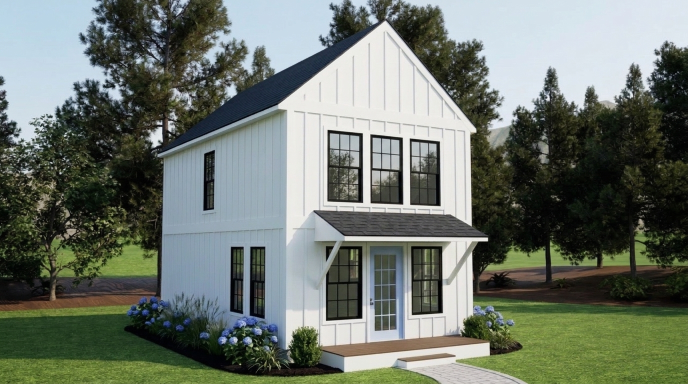 White board and batten with black windows