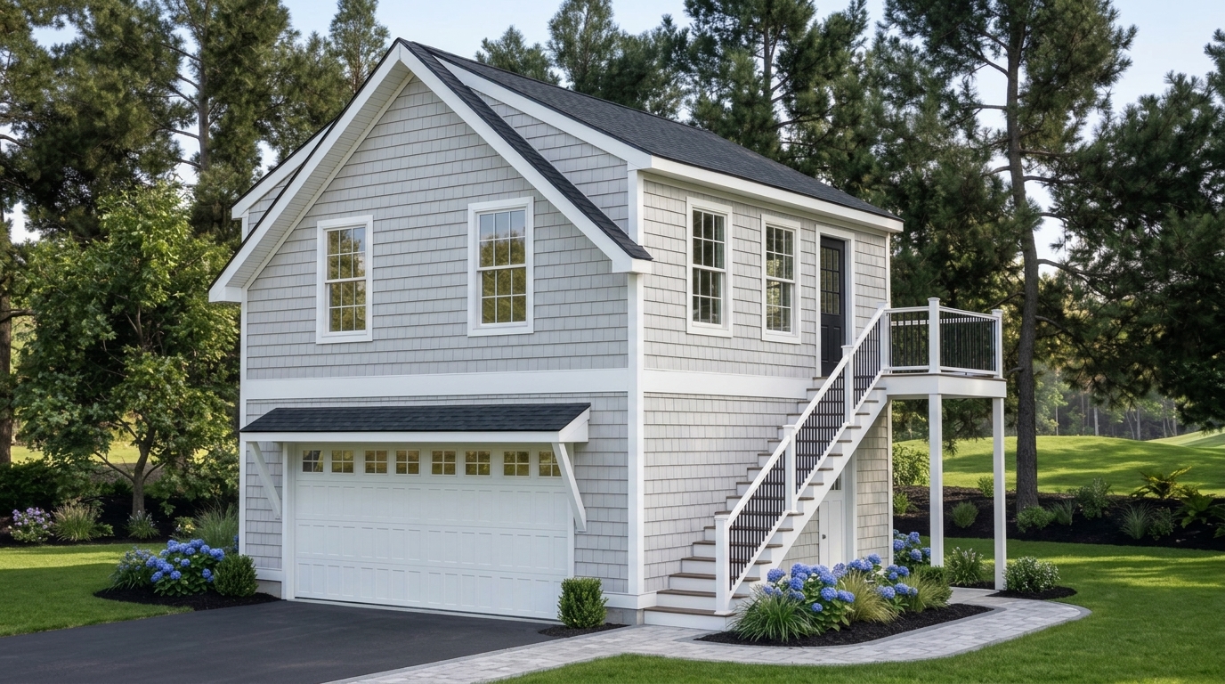 Gray shingles with White Trim