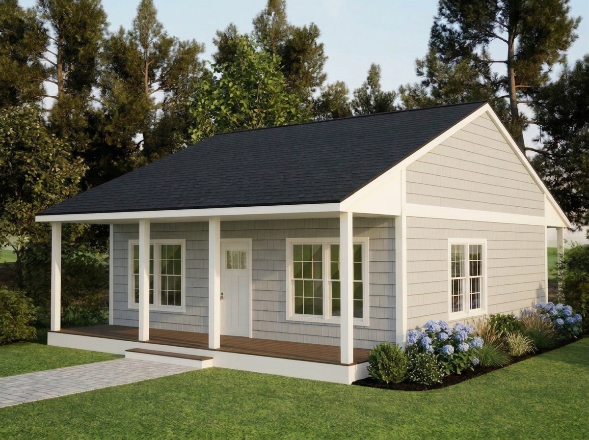 Gray Shingles with White Trim